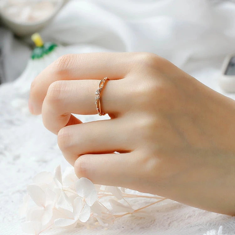 Emotional Factory 925 Sterling Silver 14K Gold Plated Hollow Branch X Shaped Irregular White Zirconia Ring