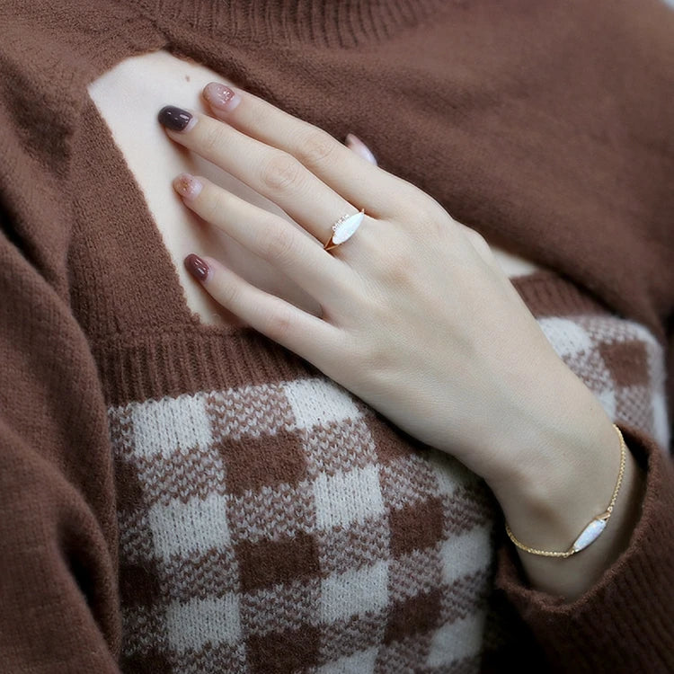 Emotional Factory 925 Sterling Silver 14K Gold Plated Gemstone Synthetic Artificial  Opal Long Boat Shaped Ring