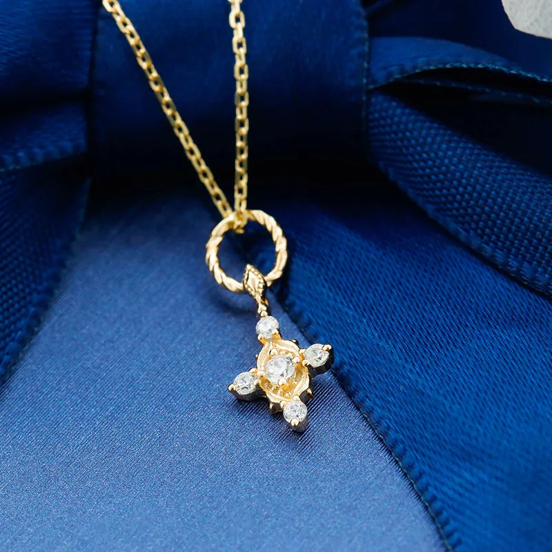 Emotional Factory 925 Sterling Silver 14K Gold Plated Gemstone Thorns Roses Flower Cross Necklace