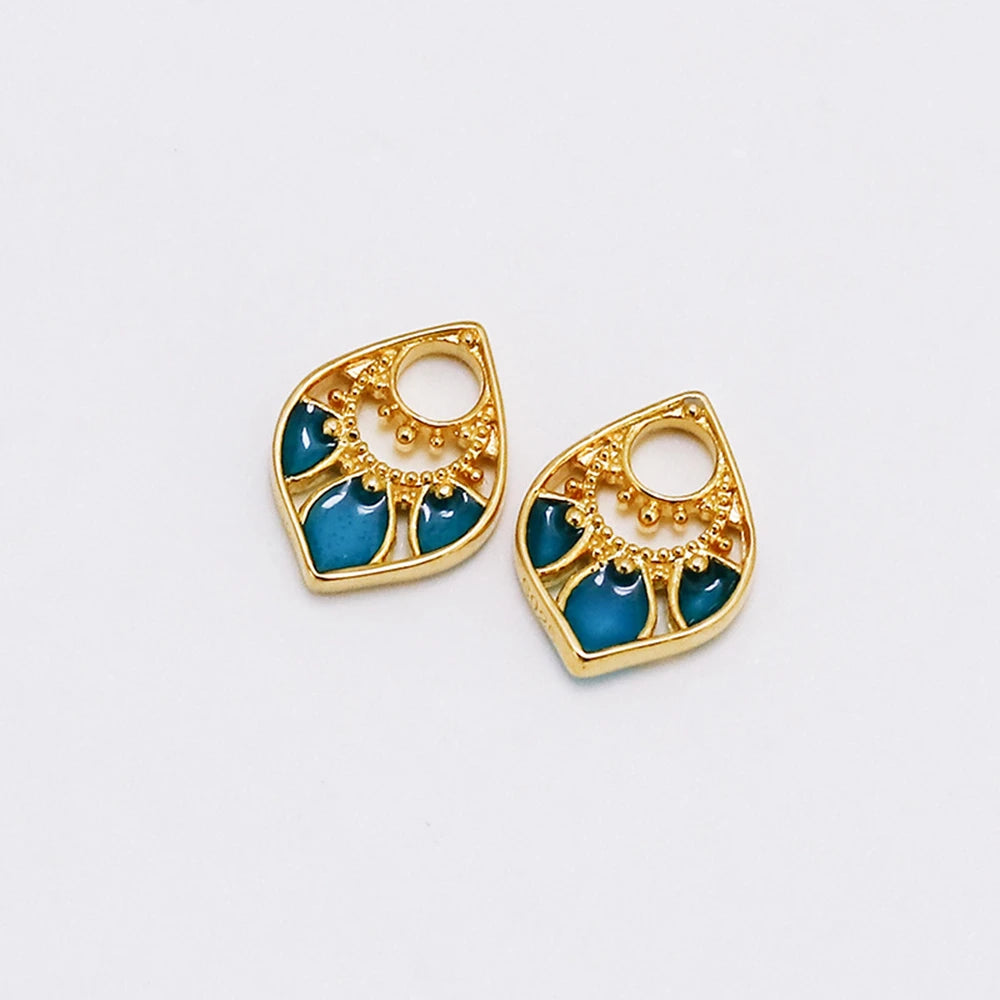 Emotional Factory 925 Sterling Silver 14K Gold Plated Gem Stone Gemstone Retro Fan Enamel Stud Earrings