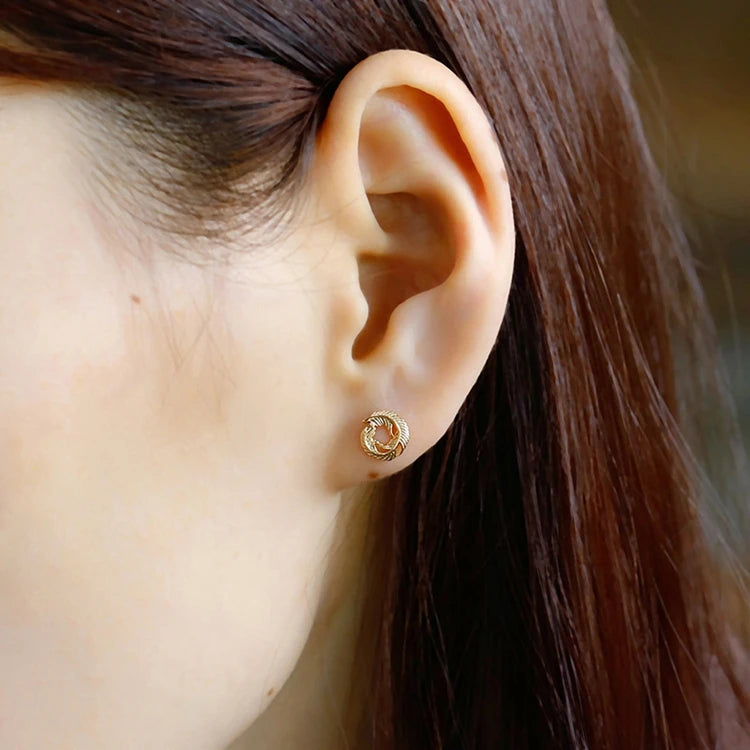 Emotional Factory 925 Sterling Silver 14K Gold Plated Retro Vintage Feather Circle Round Hollow Earrings