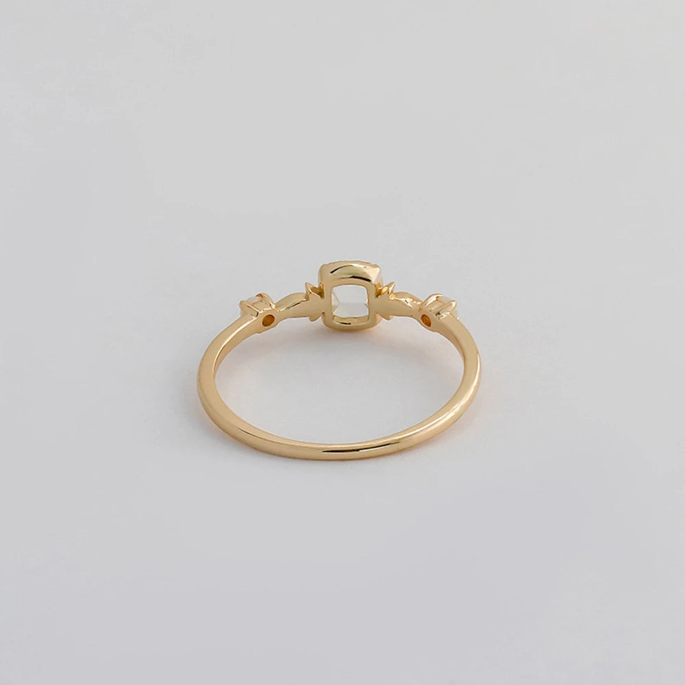 Emotional 925 Sterling Silver 14K Gold Plated Gem Stone  Geometric Square White Rock Crystal Natural Australian Opal Ring