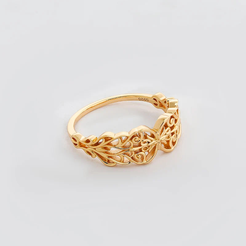 2023 Winter New Product Japanese Luxury Style Butterfly Lace S925 Sterling Silver Gold Plated Wide Ring