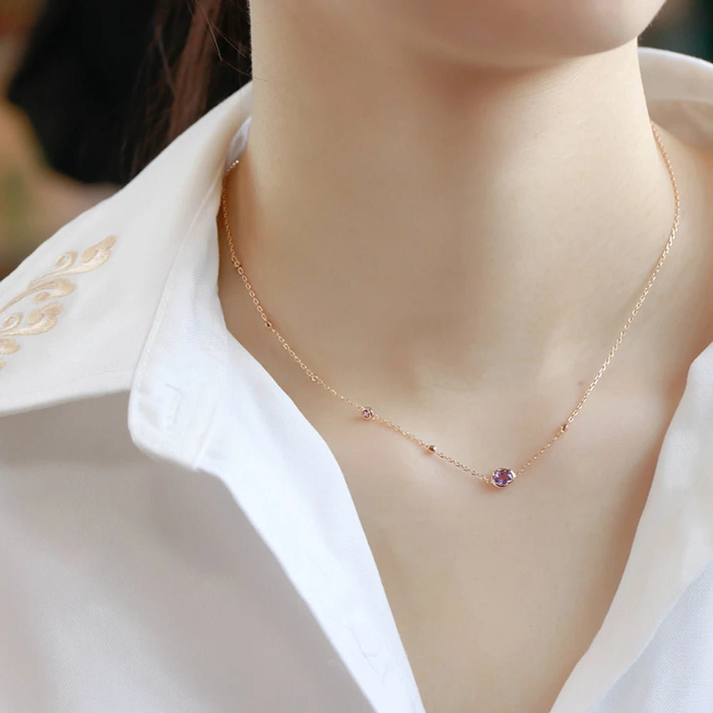 Egg-Shaped Amethyst Pink Tourmaline Necklace
