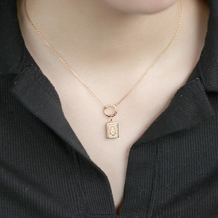 925 Sterling Silver 14K Gold Plated Gemstone Magic Book Natural Ruby Sapphire Emerald Lockets Pendant Necklace