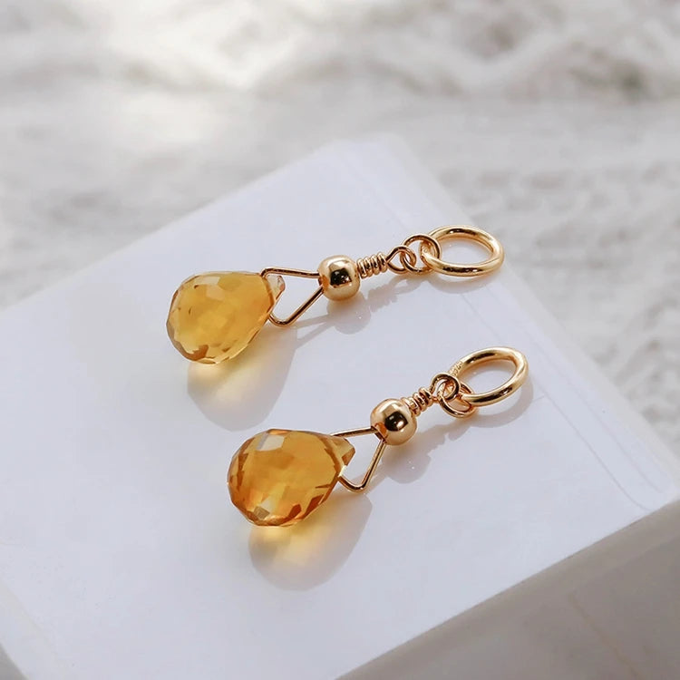Emotional Factory 925 Sterling Silver 14K Gold Plated Gemstone Retro Vintage Gem Teardrop Citrine Earrings