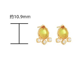 Emotional Factory 925 Sterling Silver 14K Gold Plated Gemstones Flowers Pendant Drop Amber Earrings