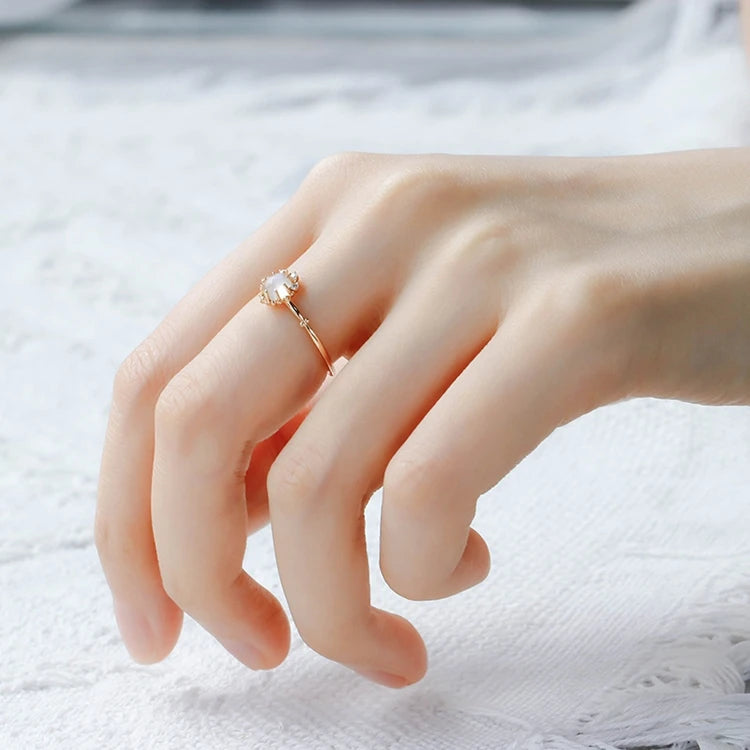 Emotional Factory 925 Sterling Silver 14K Gold Plated Gemstone Retro Vintage White Moonstone Oval Ring