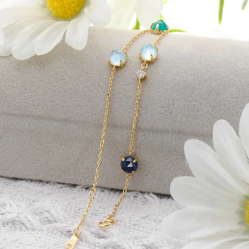 Joyeria Pulsera Plata Blue Colored Treasure Candy Bracelet  925 Sterling Silver 14K Gold Plated Bracelet for Women