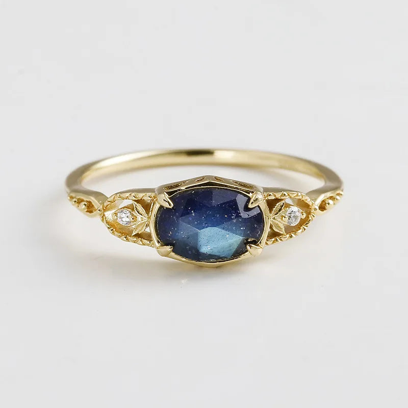 Piedras Naturales Para Joyeria 925 Sterling Silver  Gold Plated Gemstone Cz Geometric Natural Labradorite Blue Sandstone Ring