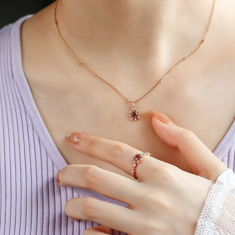 Emotional Bagues or Factory 925 Sterling Silver 14K Gold Plated Gemstones Christmas Luxury Brown Zirconia Set of Gifts Ring