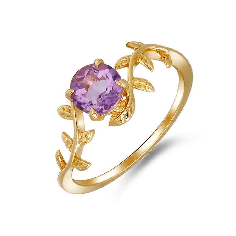 Emotional Joyeria	 Factory 925 Sterling Silver 14K Gold Plated Gem Stone Gemstone Leaf Vine Moss Agate Amethyst Ring