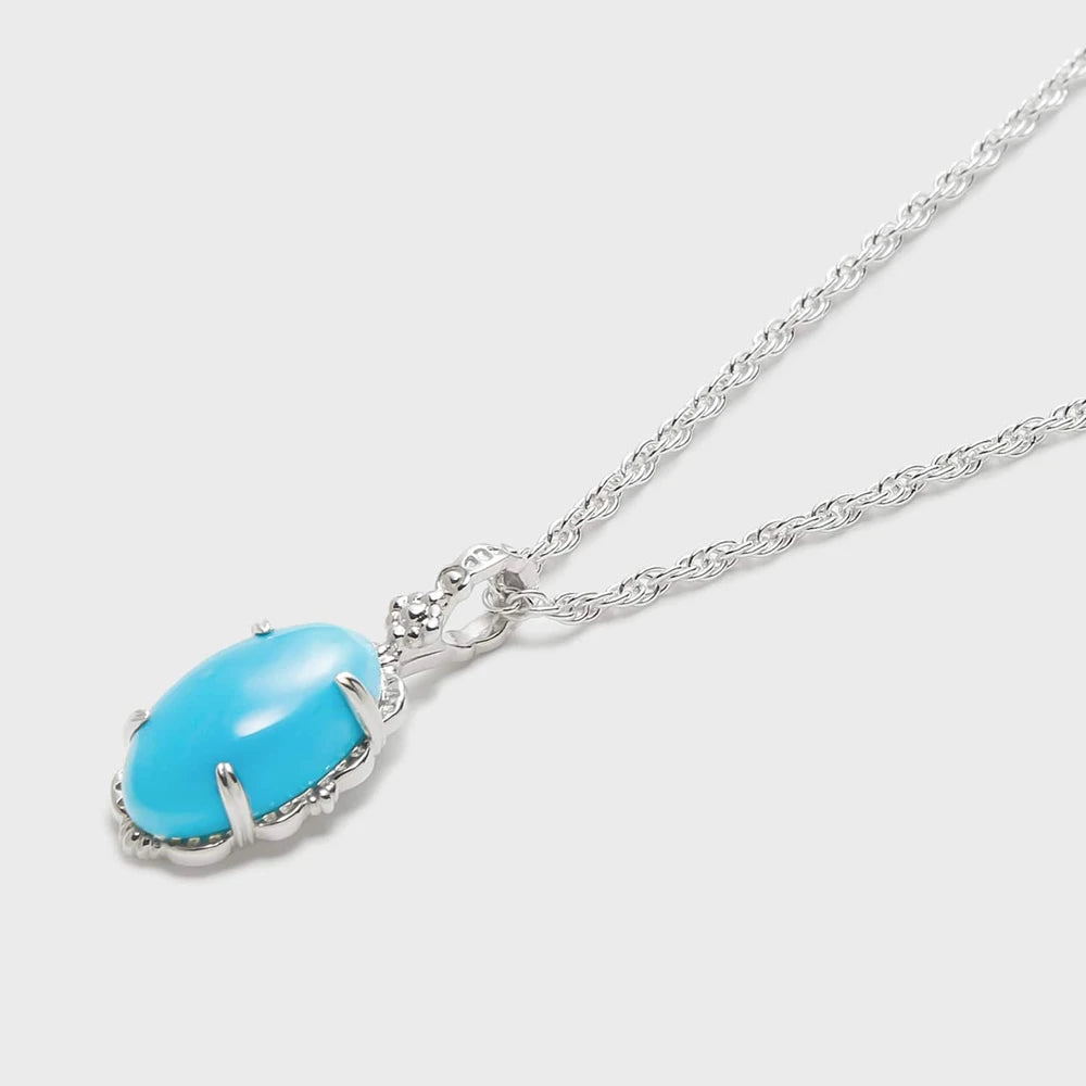 Emotional Factory 925 Sterling Silver 14K Gold Plated Gem Stone Gemstone Retro Egg Stone Artificial Turquoise Necklace