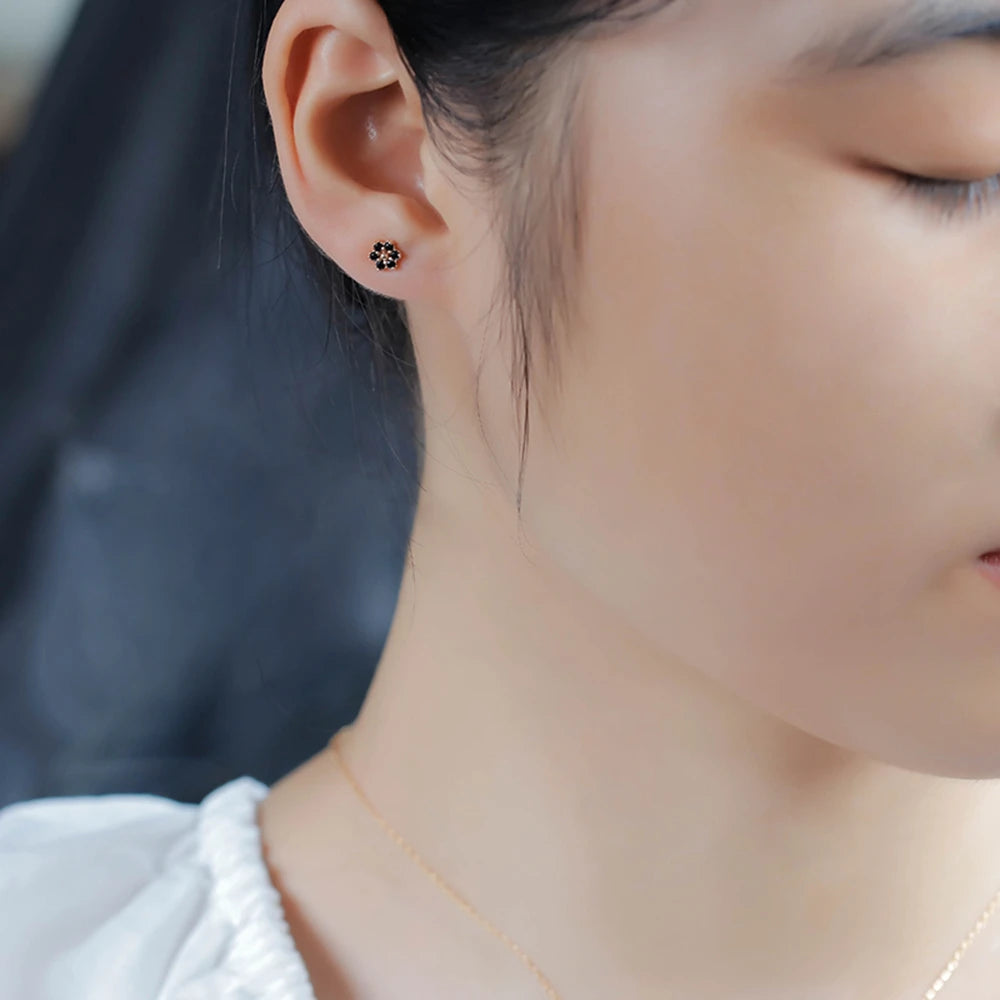 Gemstones Small Flower Twist Natural Black Onyx Earrings