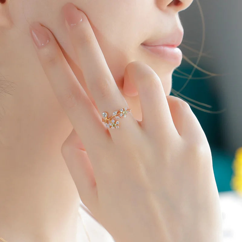 Emotional 925 Sterling Silver 14K Gold Plated Gemstone Picture Frame Premium Set Natural Peridot White Zirconia Vine Ring