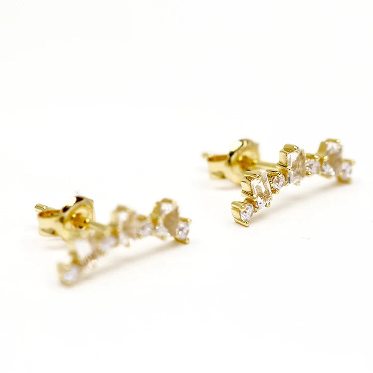 925 Sterling Silver 14K Gold Plated Gemstone Baguette Natural White Topaz Square Stone Vine Type Earrings