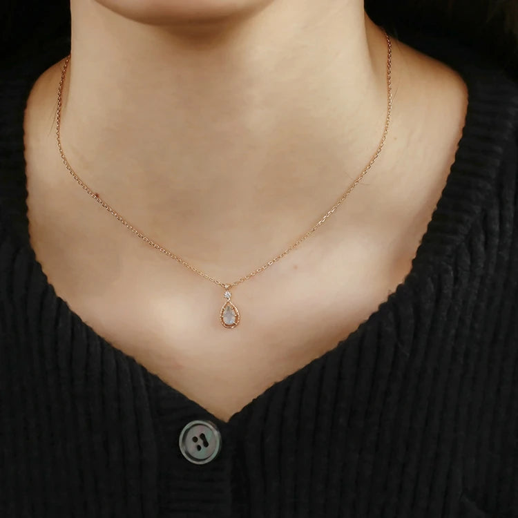 Emotional Factory 925 Sterling Silver 14K Gold Plated Gemstone Drop Zircon Labradorite Pendant Necklace