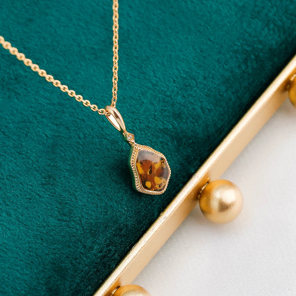 925 Sterling Silver 14K Gold Plated Cz Zircon Vintage Irregular Enamel Necklace