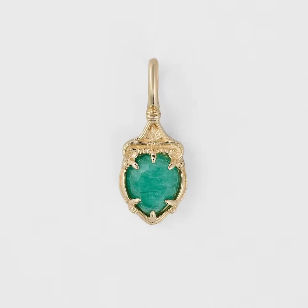 Retro Affordable Luxury Wind Ancient Temple Drop-shaped S925Silver Aventurine Pendant