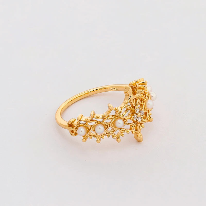 2024 Spring New Arrival Nojes * Same Sweet Style Freshwater Pearl Lace S925 Sterling Silver  Ring