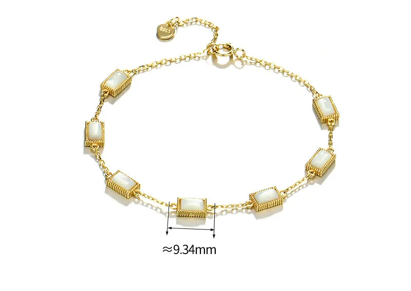 Pulsera De Piedras Preciosas 925 Sterling Silver 14K Gold Plated Gemstone Sample Rectangular Geometry White Shell Bracelet