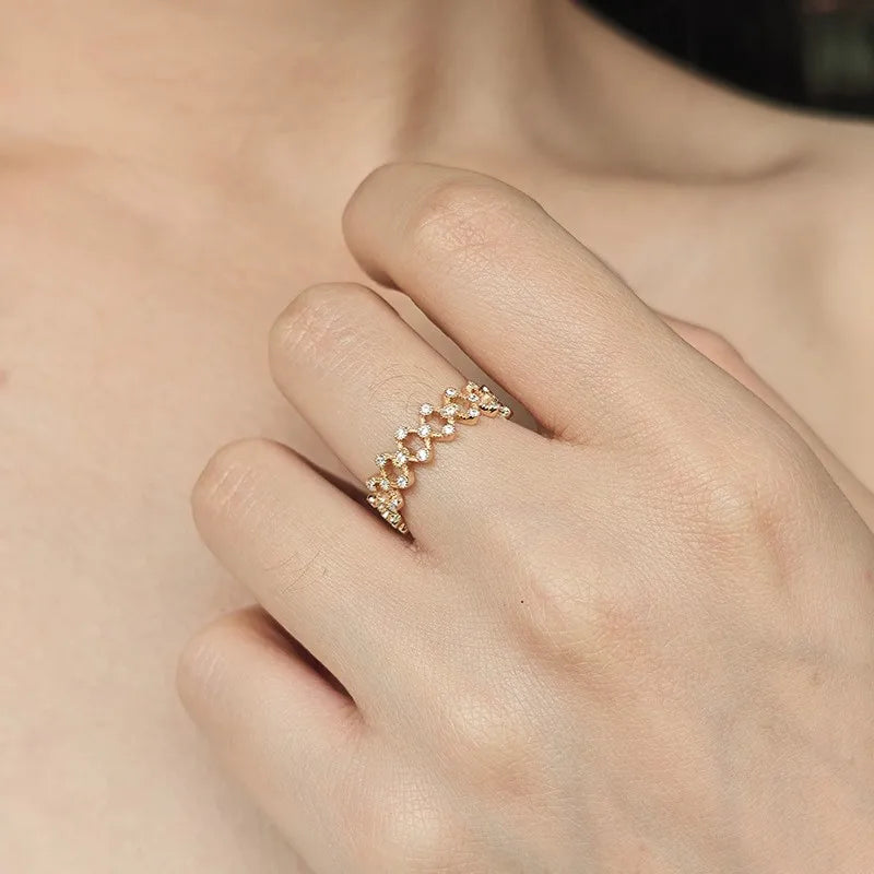 Emotional Factory 925 Sterling Silver 14K Gold Plated Cz Zircon  Hollow Mesh Lace Ring