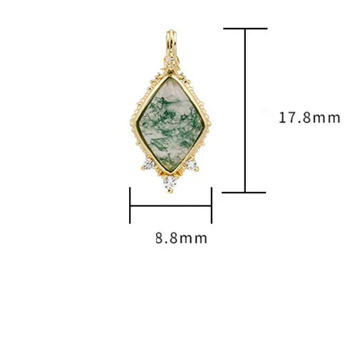 Emotional Factory 925 Sterling Silver 14K Gold Plated Gemstone Middle Ages Vintage Style Geometric Rhombus Moss Agate Pendant