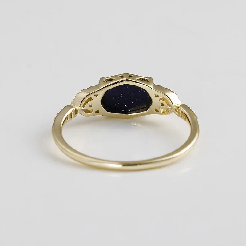 Piedras Naturales Para Joyeria 925 Sterling Silver  Gold Plated Gemstone Cz Geometric Natural Labradorite Blue Sandstone Ring