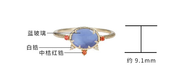 Emotional Factory 925 Sterling Silver 14K Gold Plated Gemstone Blue Glass Red Cz Zircon White Shell Ring