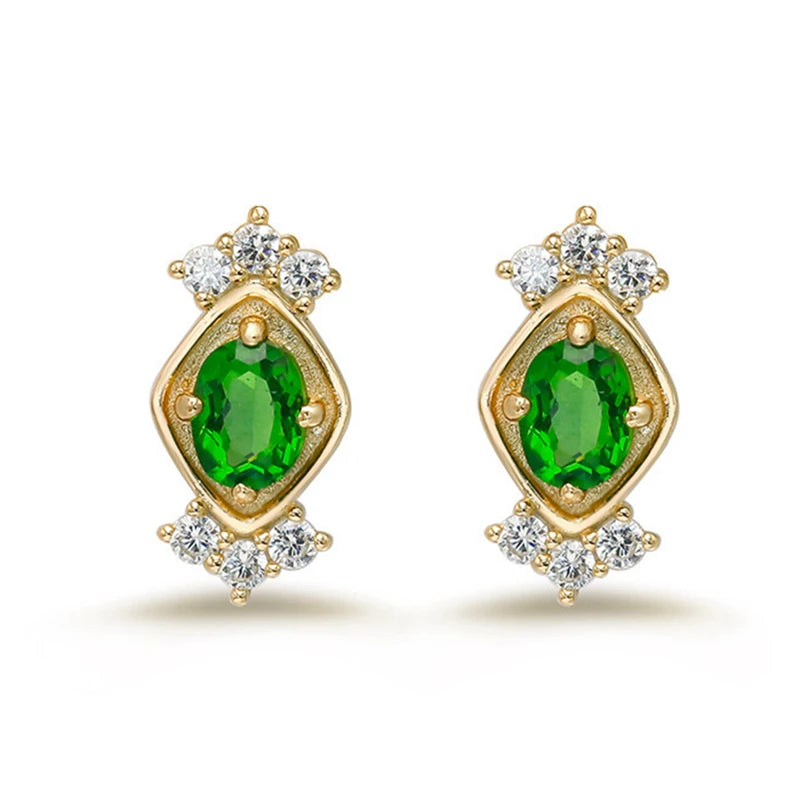 Emotional  925 Sterling Silver 14K Gold Plated Gem Stone Gemstone Hollow Geometric Square Retro Cz Zircon Diopside Earrings