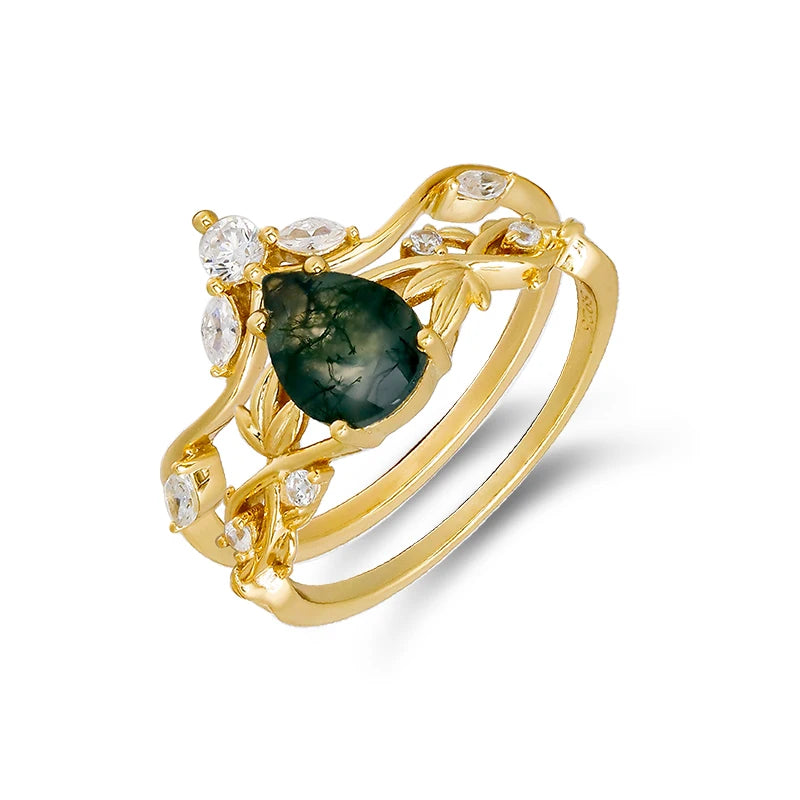 Emotional 925 Sterling Silver Gold Gemstone Fashion Jewelry Aquamarine Pearl Citrine Emerald Sapphire Moss Agate Rings