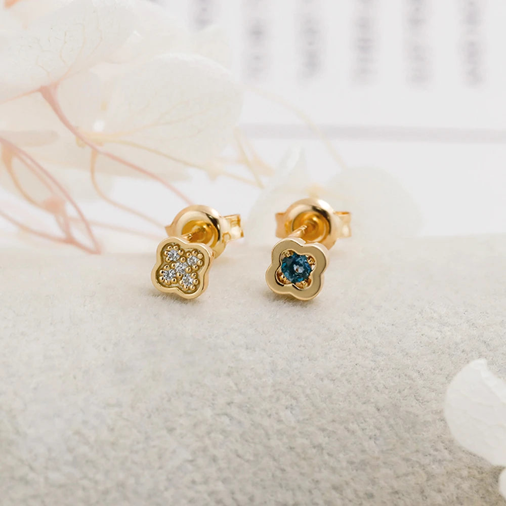 925 Sterling Silver 14K Gold Plated Gemstone Zircon Vintage Flower Design London Blue Topaz Earrings