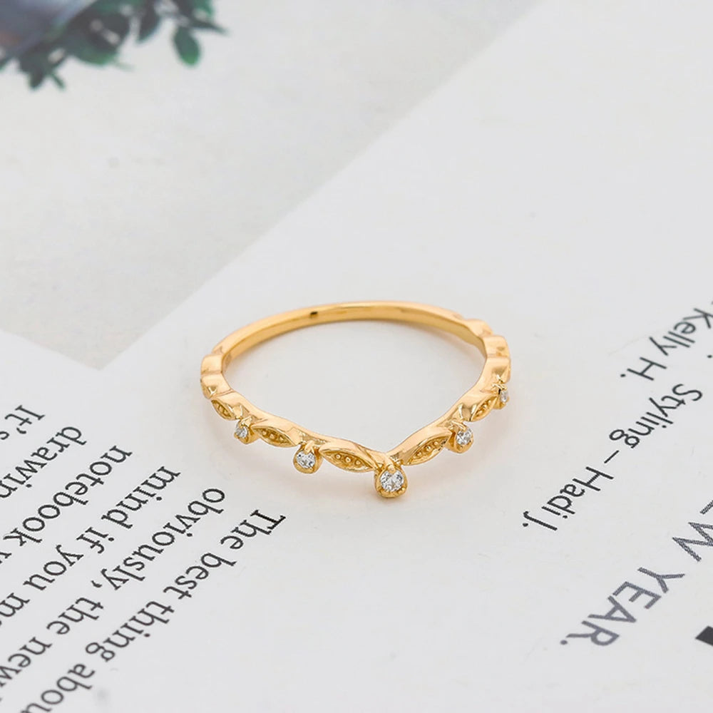 Emotional Factory 925 Sterling Silver 14K Gold Plated Wear Simple Polka Dot Model Drop Cz Zircon Paired V Shaped Ring