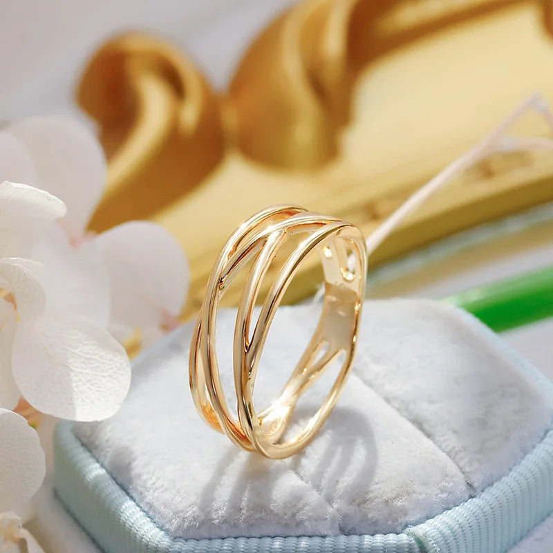 Japanese Minority Versatile S925Silver Plating14KGold Irregular Curve element Gold Ring