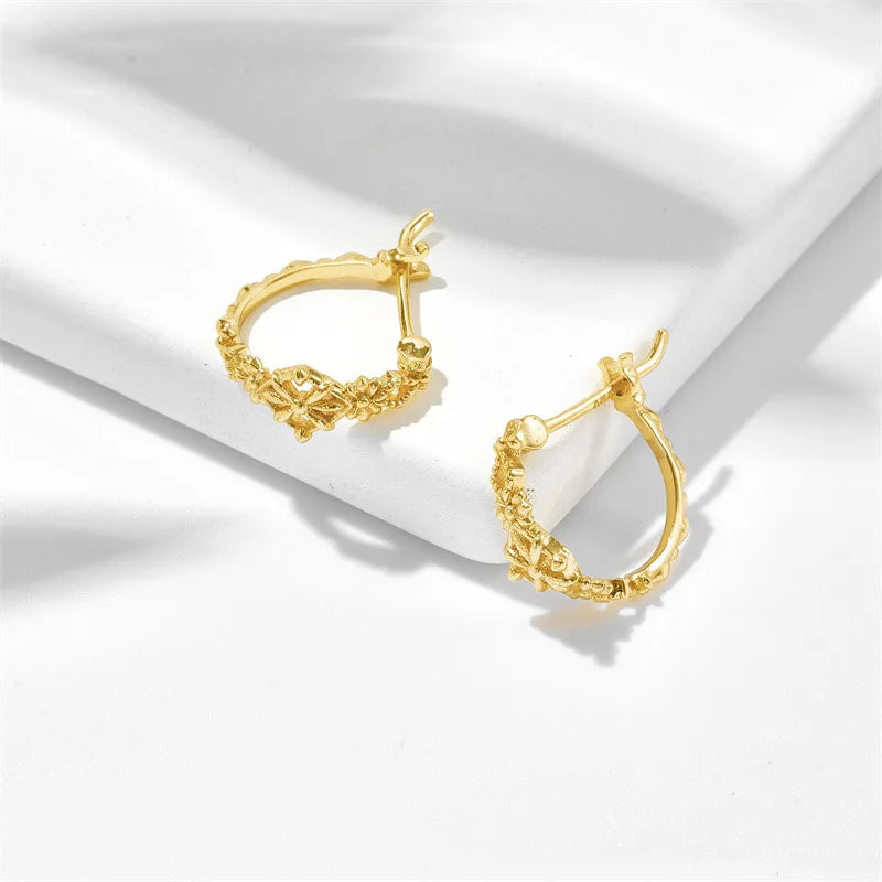 Emotional Factory 925 Sterling Silver 14K Gold Plated Gemstone Hollow Vintage Cross Pentagram Sparkling Rays Hoop Earrings