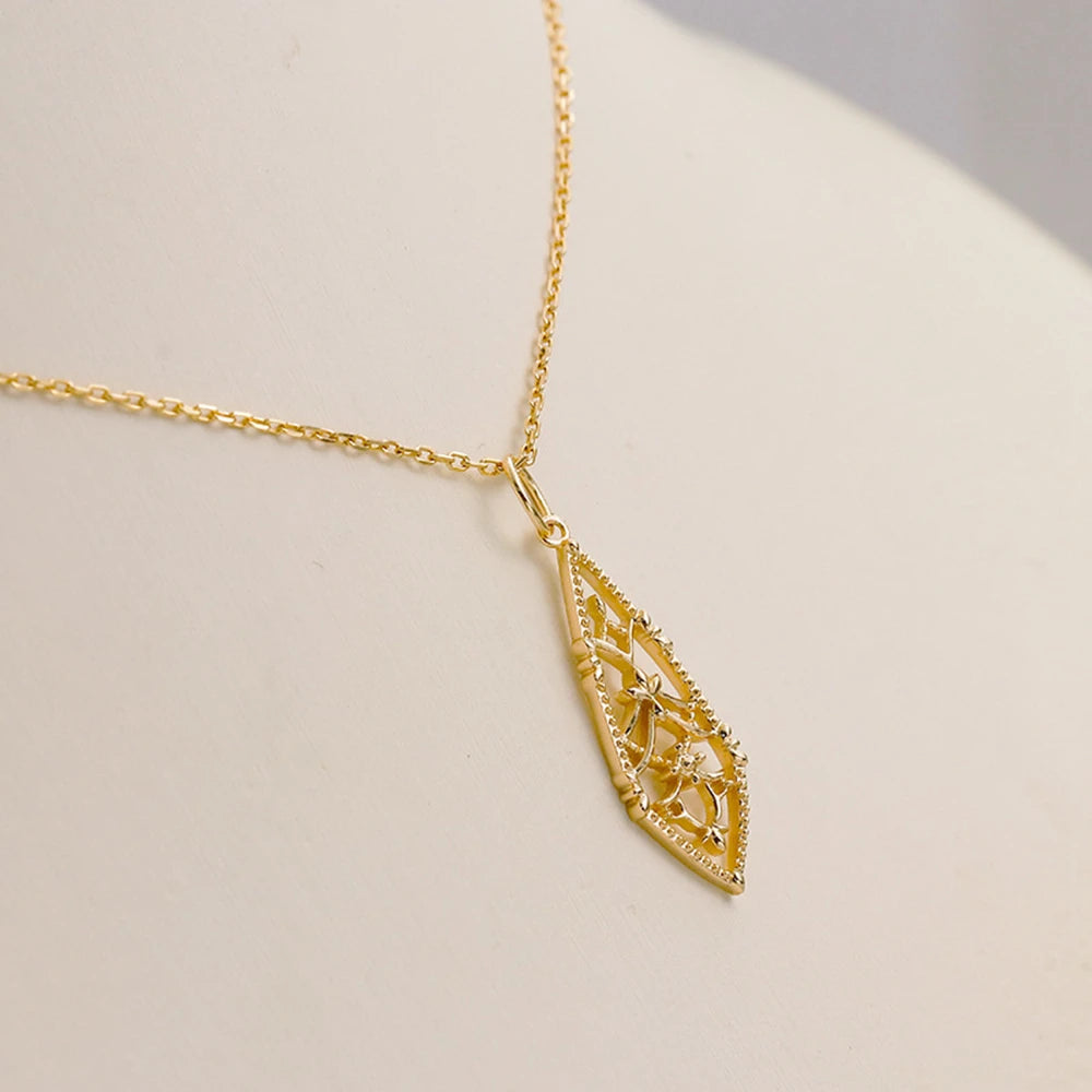Emotional Factory 925 Sterling Silver 14K Gold Plated Gem Stone Gemstone Lace Hollow Rhombus Window Flower Pendant