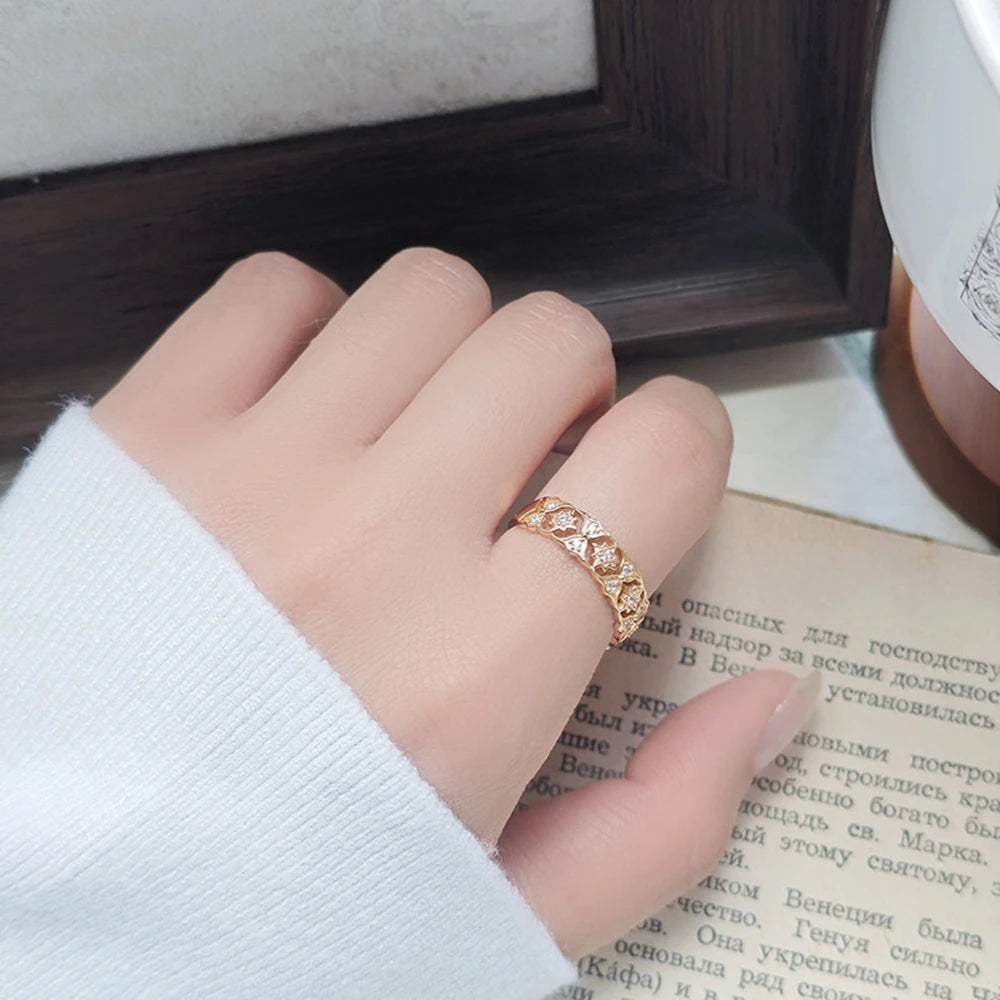 Emotional Factory 925 Sterling Silver 14K Gold Plated Gemstone Celestial Lace Hollow Pattern Zircon  Ring