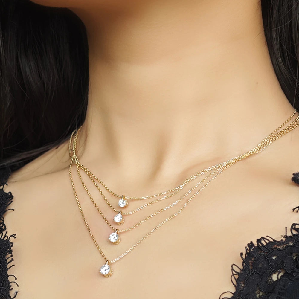 Factory 925 Sterling Silver 14K Gold Plated Gemstone Single Stone Solitaire  Inlaid With Three Claws Moissanite Necklace