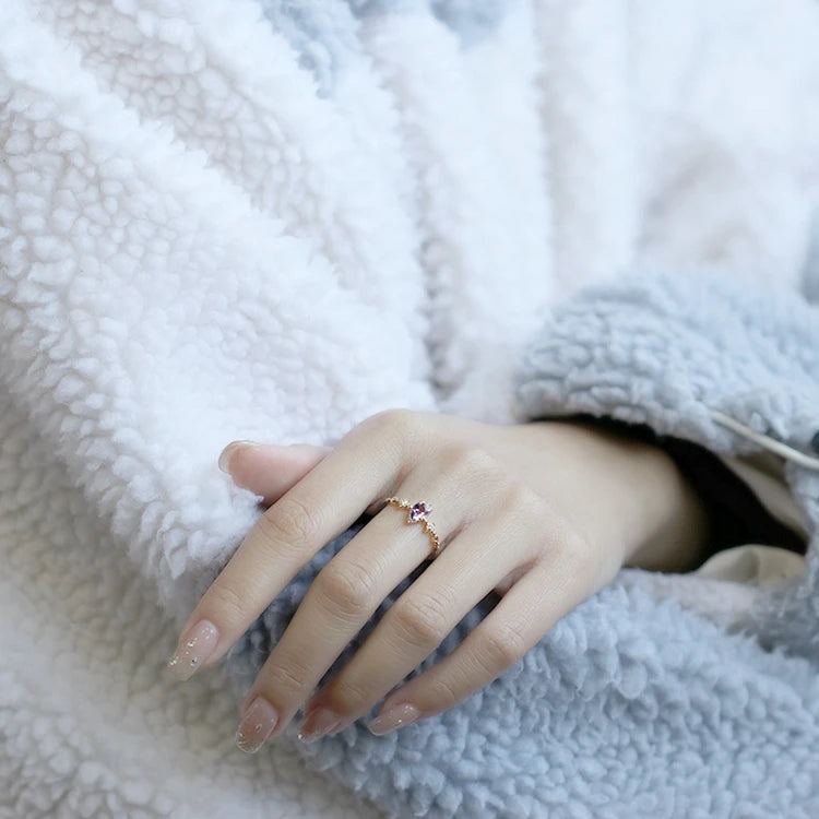 Gemstone Anel Feminino Emotional Factory 925 Sterling Silver 14K Gold Plated First Snow Ice Crystals Amethyst Thin Circle Ring