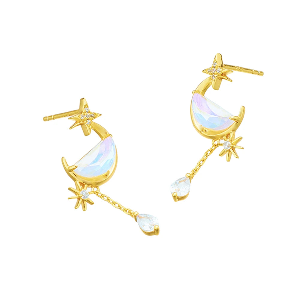 Round Quartz Semi Circle Star Hollow Earrings