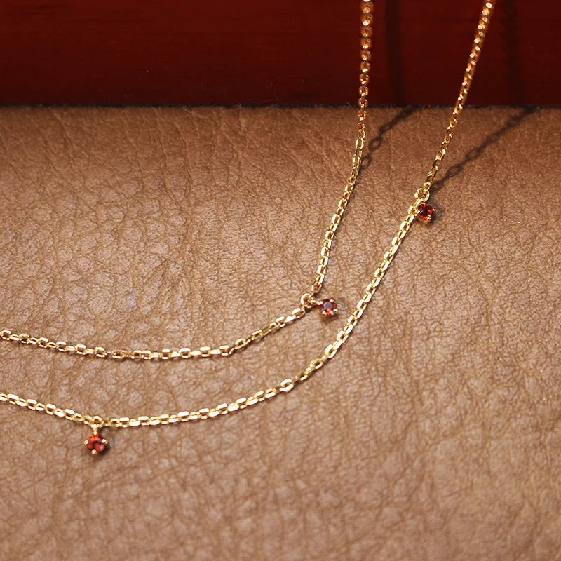 Emotional Factory 925 Sterling Silver 14K Gold Plated Gemstone Exquisite Women'S Natural Red Garnet Starry Sky Necklace