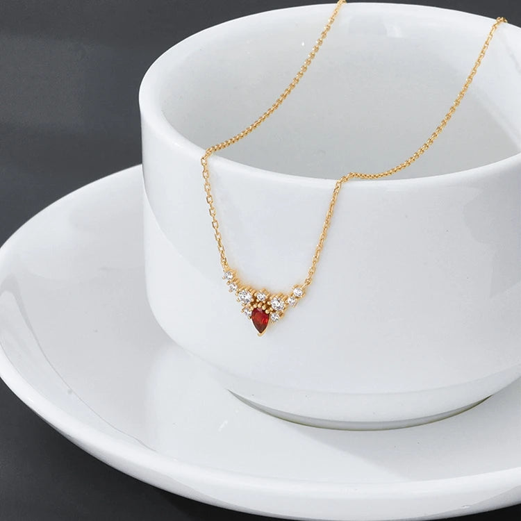 Emotional Factory 925 Sterling Silver 14K Gold Plated Gemstone Red Garnet White Zircon Wing Necklace