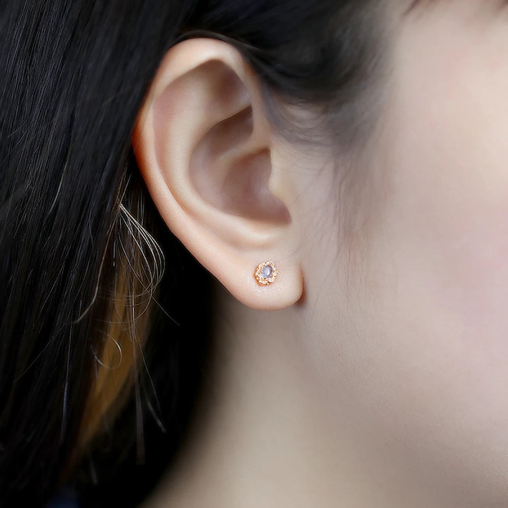 Emotional Factory Jewelry 925 Sterling Silver 14K Gold Plated Gemstone Series Aquamarine Exquisite Small Stud Earrings