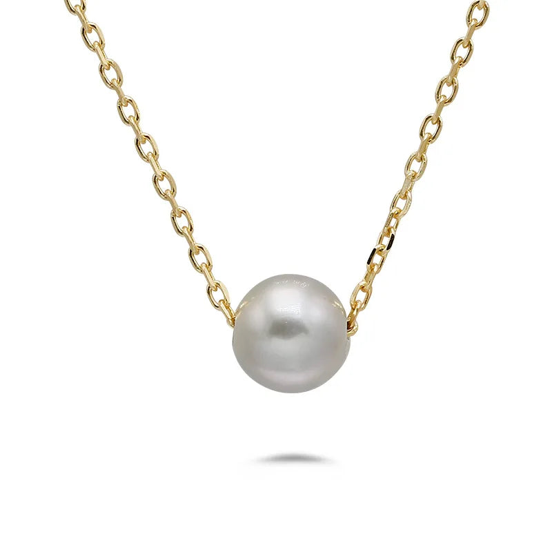 Emotional Factory 925 Sterling Silver 14K Gold Plated Gemstone Sample Single Stone Pearl Necklace