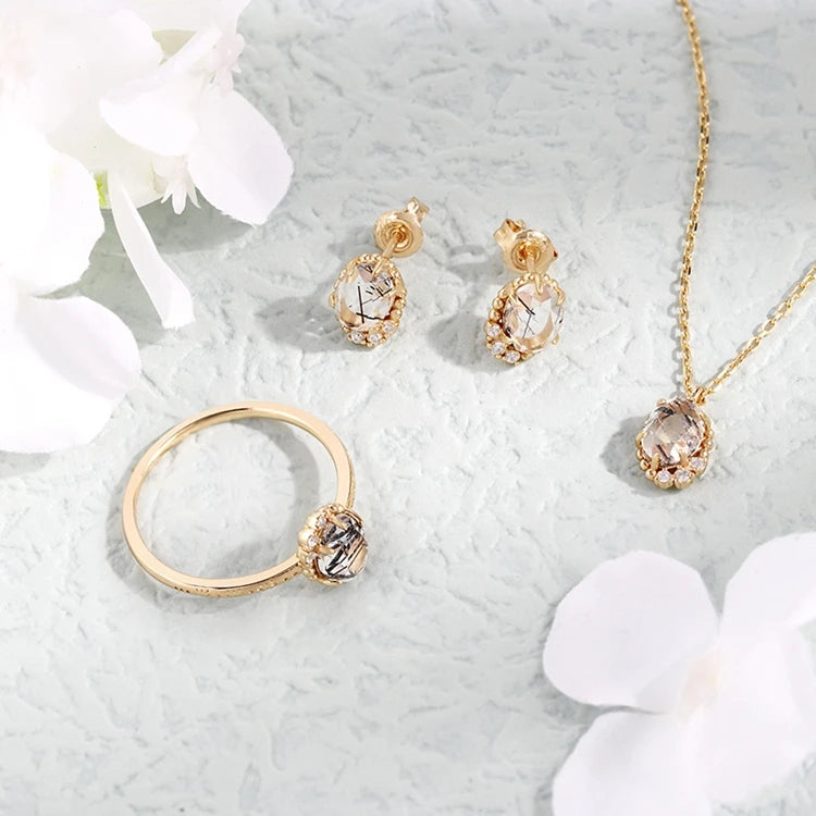 Emotional Factory 925 Sterling Silver 14K Gold Plated Gemstones Landscape Zircon Natural Black Hair Crystal Earrings