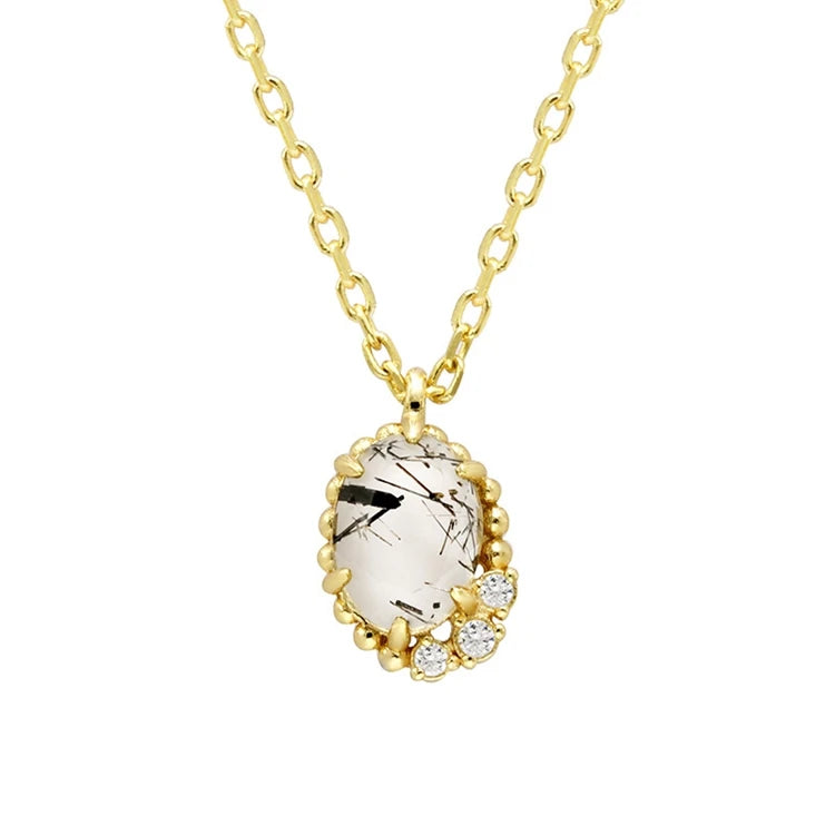 Emotional Factory 925 Sterling Silver 14K Gold Plated Gemstones Landscape Zircon Natural Black Hair Crystal Necklace