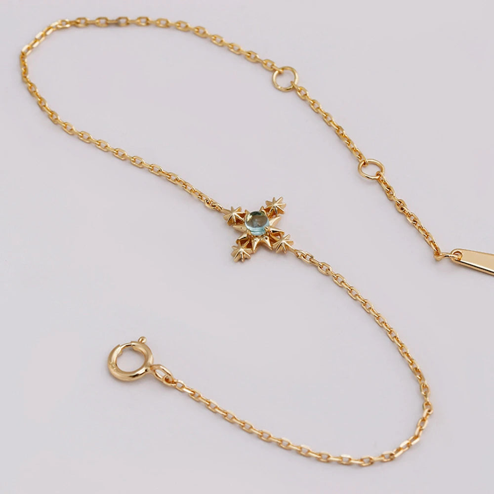 Joyeria En Plata Ley 925 Sterling Silver 14K Gold Plated Gem Stone Gemstone Retro Geometric Circle Round Star Apatite Bracelet