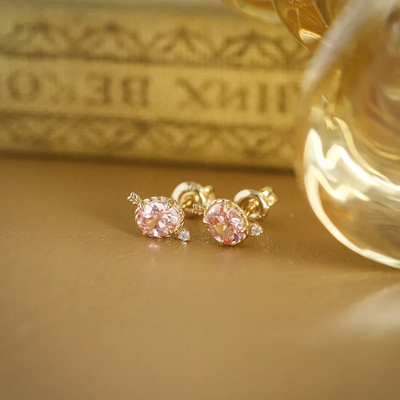 Emotional Factory 925 Sterling Silver 14K Gold Plated Love Eros' Arrow Pink Cultured Gemstone Earrings