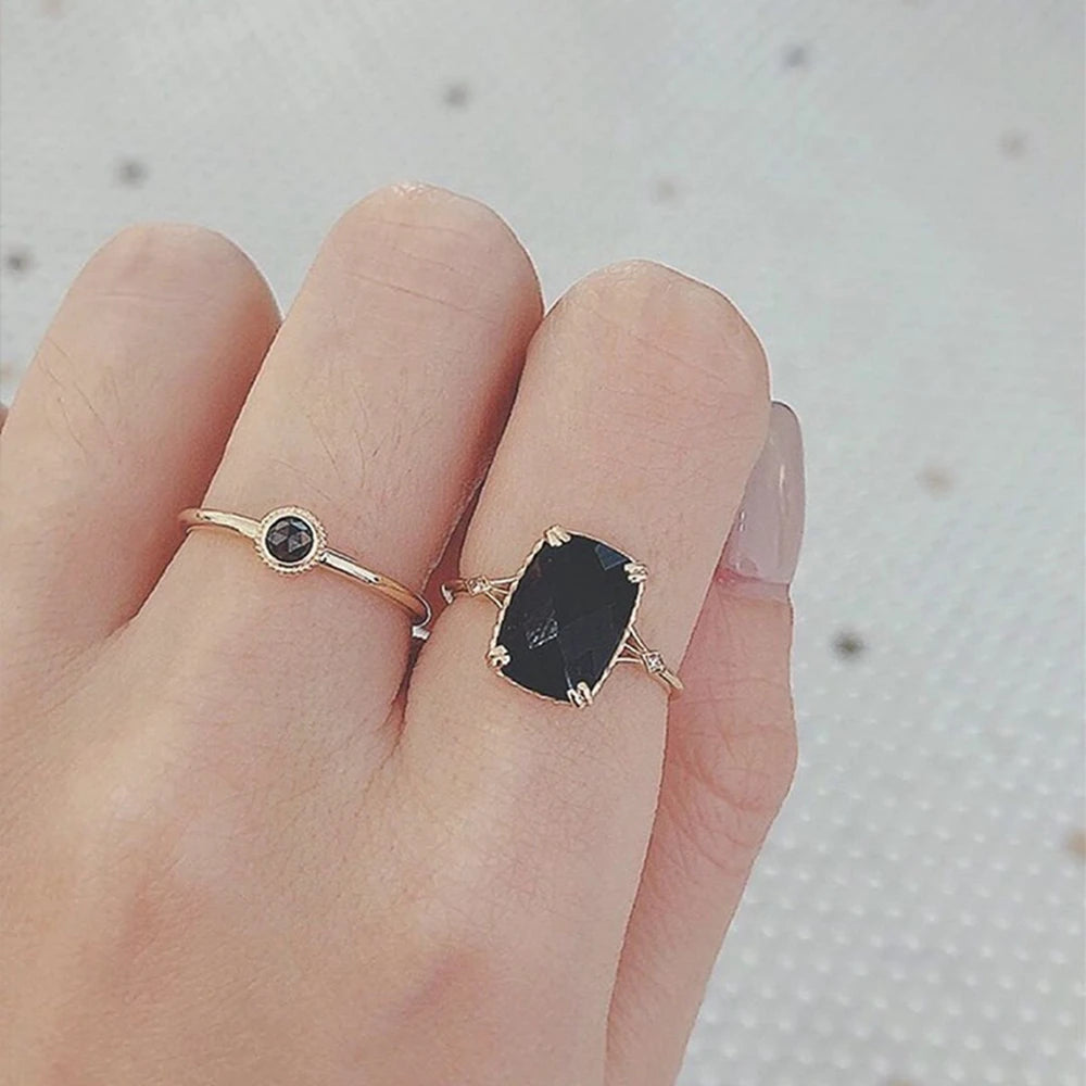 925 Sterling Silver 14K Gold Plated Gem Stone Vintage Style Geometrical Zircon Rectangular Black Agate Carnelian Onyx Ring