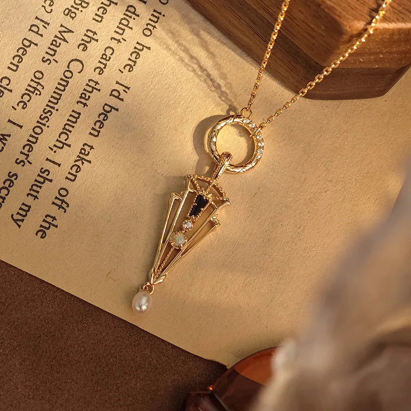 Emotional Factory 925 Sterling Silver 14K Gold Plated Gemstone Geometric Arrow Pear Opal Necklace